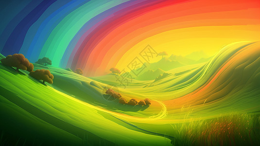 雨后天空草原上的彩虹设计图片