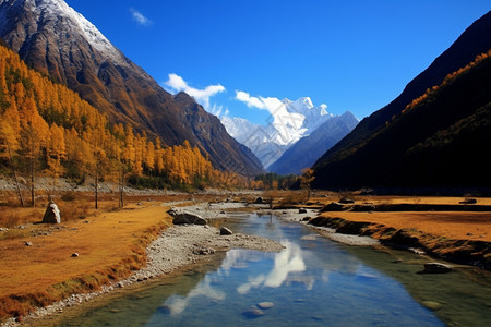 雪山下优美风景图片