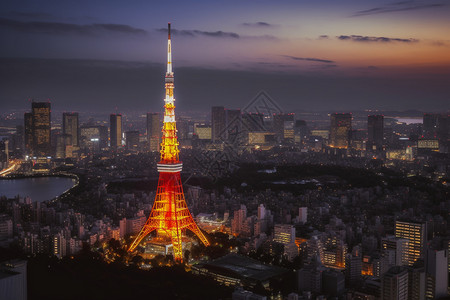 东京夜景城市景观塔楼背景