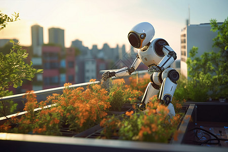 机器人照顾植物背景图片