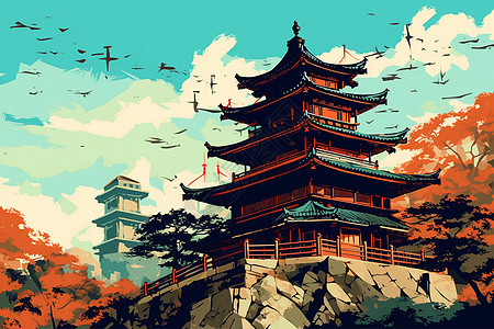 中国寺庙背景图片