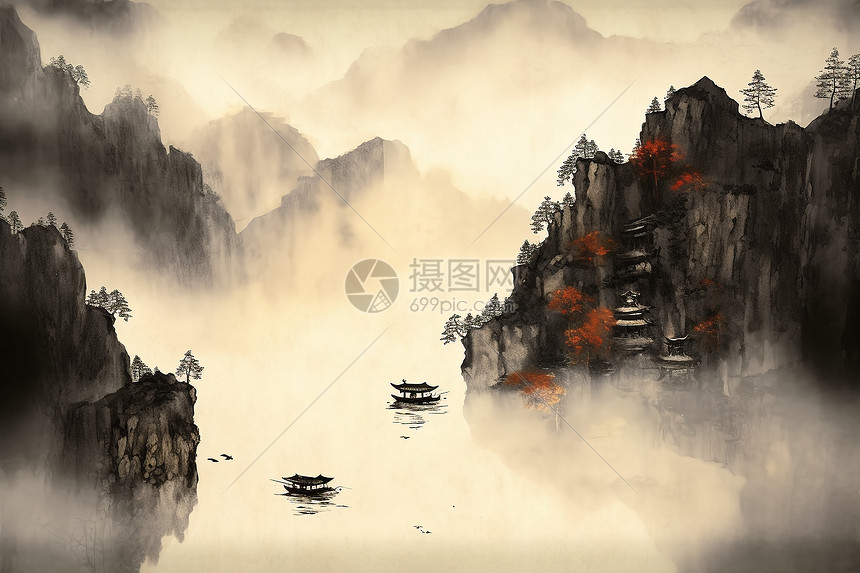 中国风远山湖泊图片