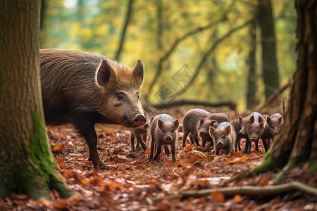 萌猪猪宝宝和猪妈妈背景