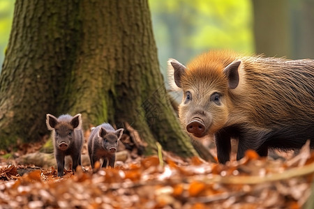 萌猪猪妈妈和猪宝宝背景
