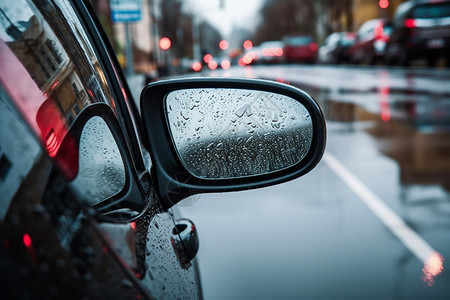 下雨天的汽车后车镜背景