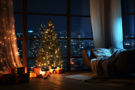 室内家居的圣诞树装扮图片