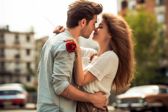夏季街头接吻的情侣图片