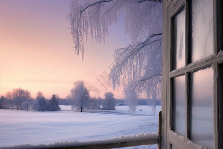 黄昏雾凇霜冻自然景观图片