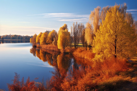 秋天枫树林的自然景观背景图片