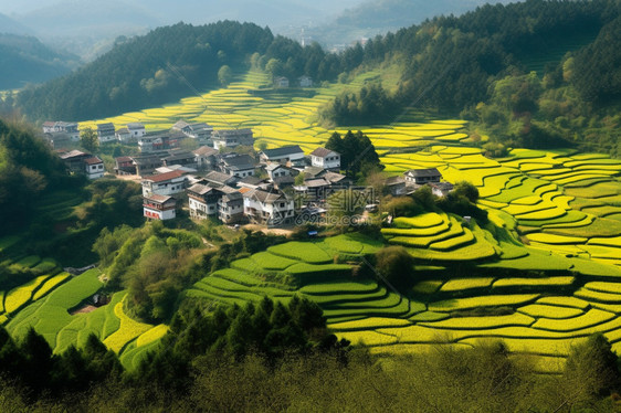 乡村梯田的美丽景色图片