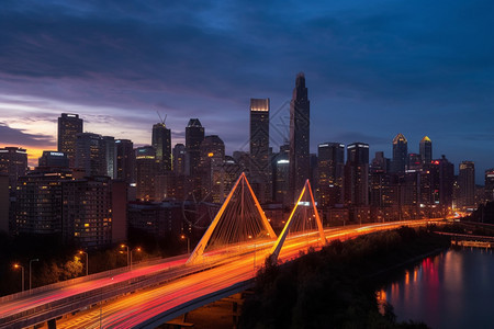 黄昏时灯火透明的城市建筑背景图片