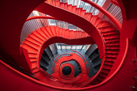 红色高层旋转楼梯背景图片