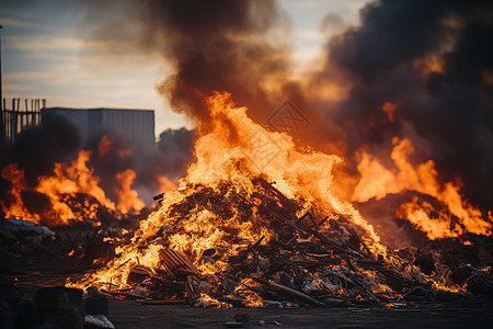 垃圾发电厂垃圾焚烧设施中点火的特写背景