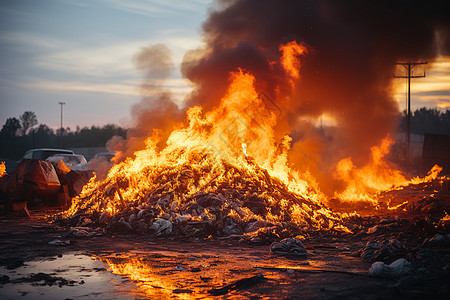 垃圾焚烧设施中燃烧的特写高清图片
