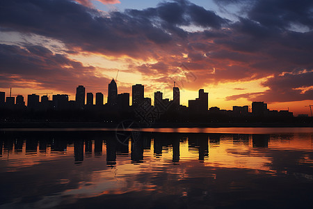 日落时分的城市民心河图片