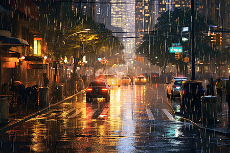 被雨水浸透的城市街道图片