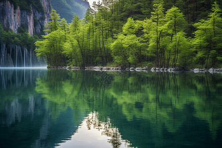 夏天出游的堰塞湖景观图片