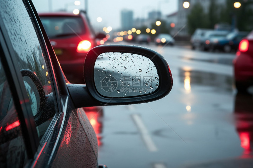 雨天行驶的汽车图片