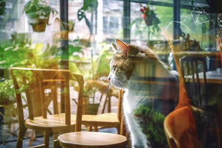 坐在咖啡厅的猫咪图片