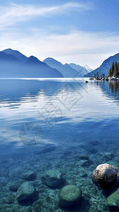 清澈见底的湖面高清图片