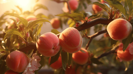 阳光下树上的桃子图片