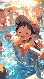 游泳池戏水的小孩图片