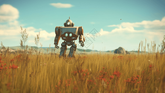 草原上奔跑的机器人图片
