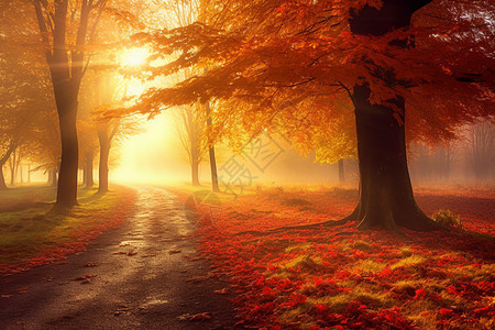 秋天的阳光树木图片