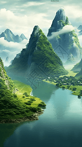 美丽的绿水青山背景图片