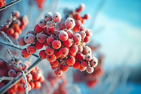 树枝上的红色浆果高清图片