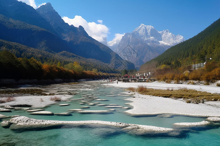 玉龙雪山的蓝月谷景观图片