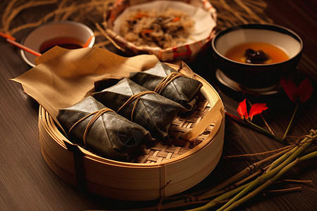 传统节日的美食粽子背景图片