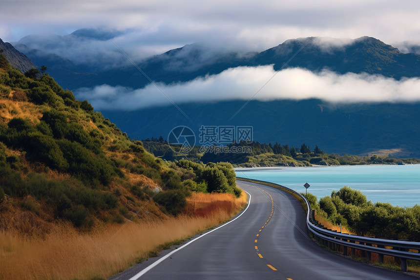 空旷的环海公路图片