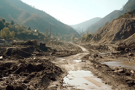 泥石流泥泞山路图片