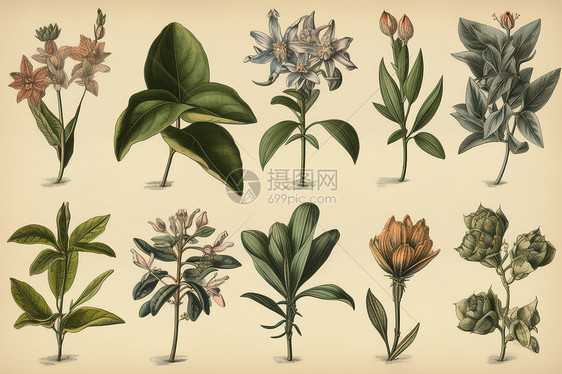 各种物种植物插图图片