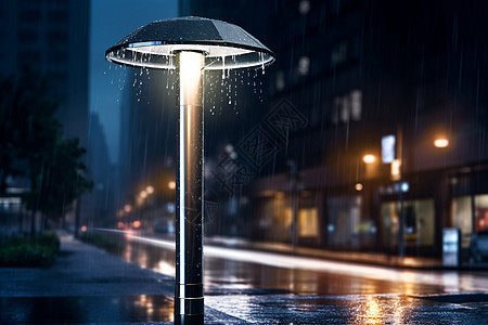 雨夜城市道路上的路灯背景图片