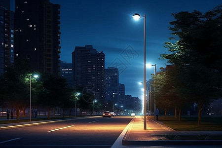 夜晚城市中的路灯图片