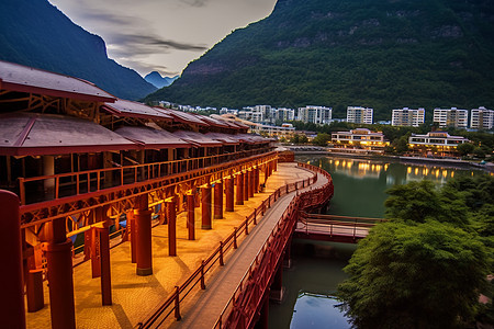 美丽的湖边建筑风景图片