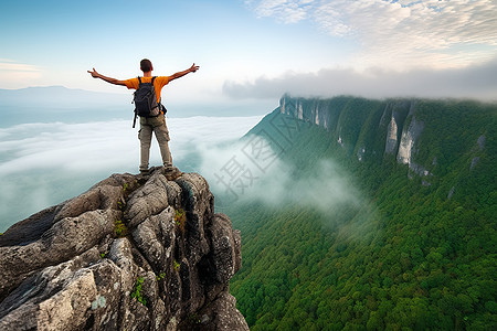 壮丽山峰上的登山者高清图片