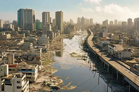 洪水后城市场景图片