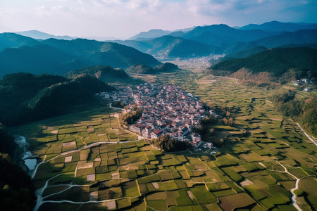 俯拍的村庄图片
