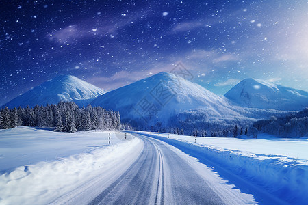 星空下美丽的雪地图片