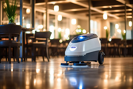 餐厅中的机器人地板清洁器图片