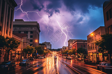 雷电下的城市图片