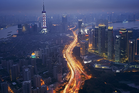 车流涌动的夜晚城市图片