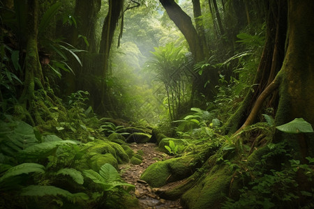 热带丛林绿意盎然充满植被的森林背景