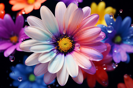 雏菊花瓣绽放的彩色菊花设计图片