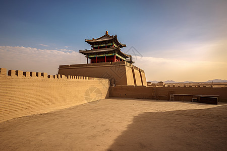 沙漠天空沙漠上的古城楼背景