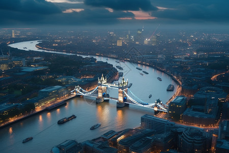 伦敦城市美景黄昏时的塔桥背景