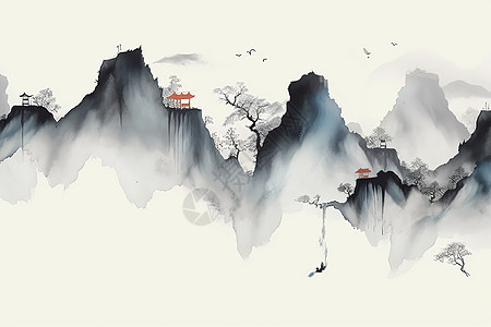 山水墨画中国风山水画背景墙背景